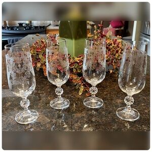 Needle Etched ‘Cascade’ Bohemian Crystal Champagne Glass-Set of Four